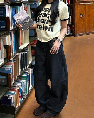 Fruit Name Ringer Semi-Cropped Half T-Shirt