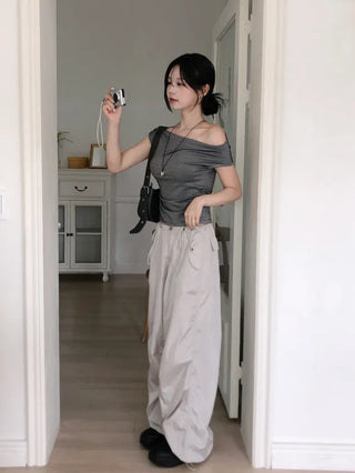 Striped one-shoulder T-shirt