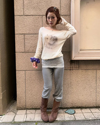 Double Horse Raglan Shoulder Long T-Shirt