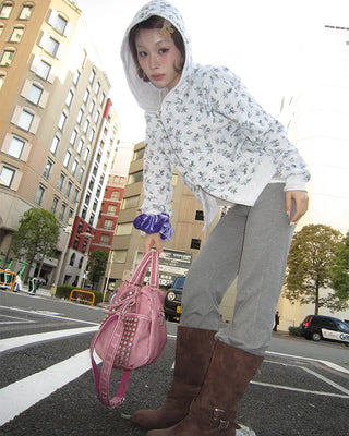 Block stitch double stud 2-way Boston bag