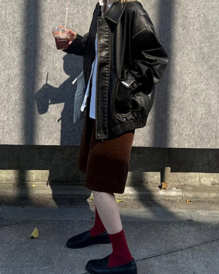 Corduroy back elastic Bermuda shorts