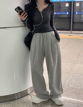 [3 colors] Pleated wide training pants