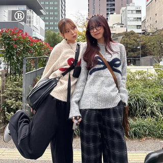 (Unisex) Fleece-lined checkered wide-leg pants