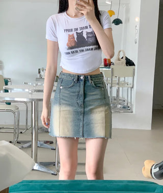 Printed Shirred Cropped T-Shirt (3 colors)