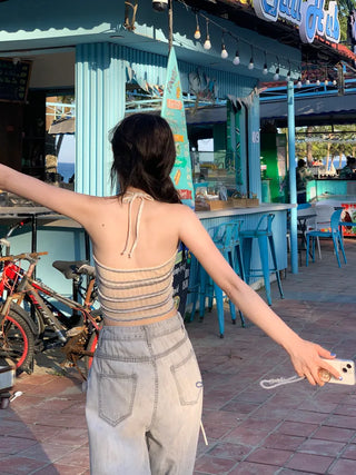 Halter neck knit sleeveless top (2 colors)