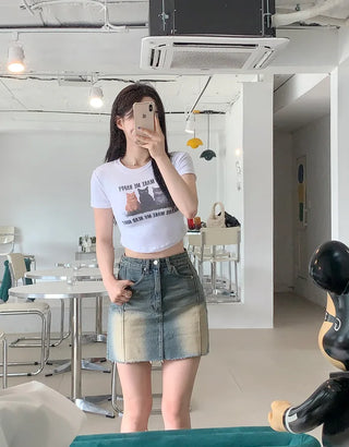 Printed Shirred Cropped T-Shirt (3 colors)
