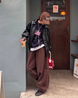 (Unisex) Brown Cotton Balloon Pants