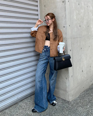 Suede round neck jacket