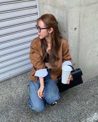 Suede round neck jacket