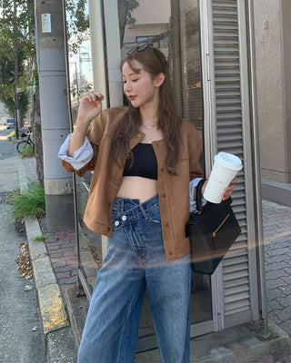 Suede round neck jacket