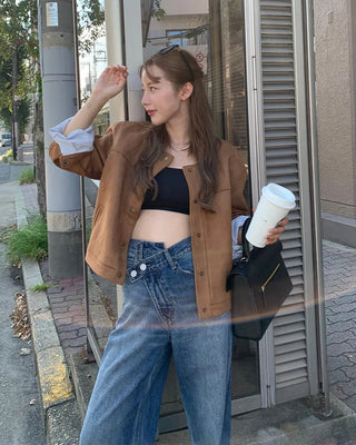Suede round neck jacket