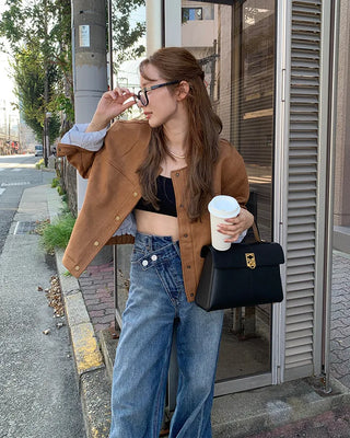 Suede round neck jacket