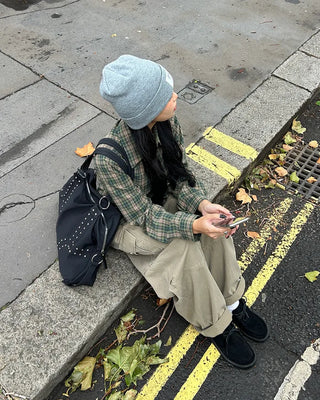 One-pocket semi-cropped tartan check shirt