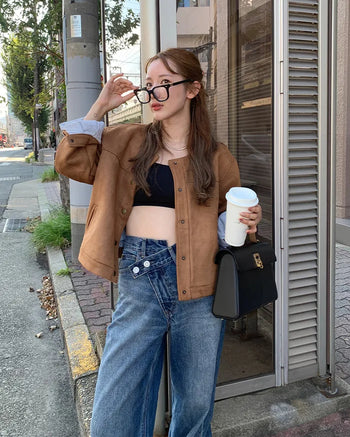 Suede round neck jacket
