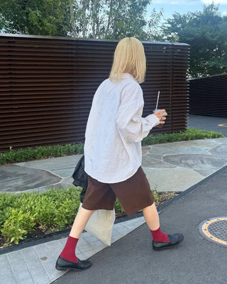 Corduroy back elastic Bermuda shorts