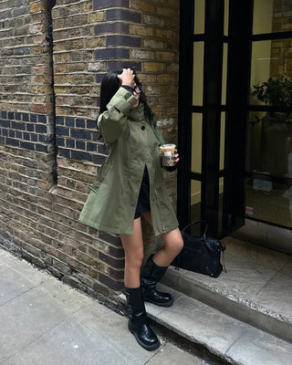 Stand Collar Zip Fly Flare Half Trench Coat