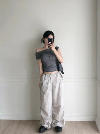 Striped one-shoulder T-shirt