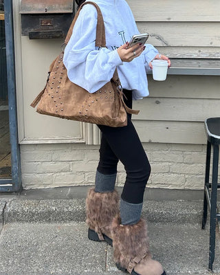 Rib-knit warmer layered leggings