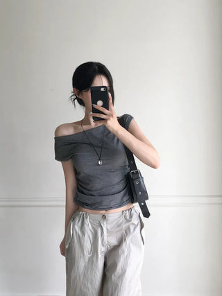Striped one-shoulder T-shirt