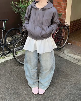Basic Hooded Double Zip Hoodie