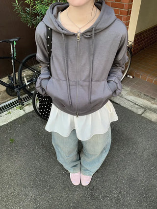Basic Hooded Double Zip Hoodie