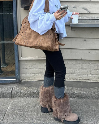 Rib-knit warmer layered leggings