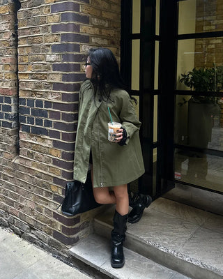 Stand Collar Zip Fly Flare Half Trench Coat