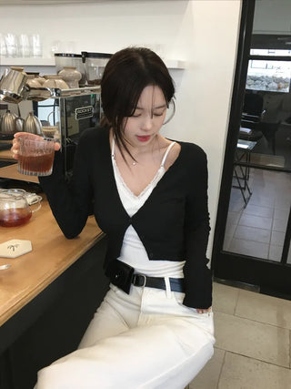 Diagonal stripe wave cardigan