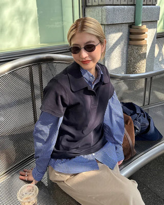 Round collar polo neck short-sleeved T-shirt