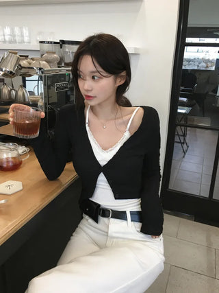 Diagonal stripe wave cardigan