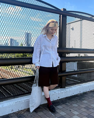 Corduroy back elastic Bermuda shorts