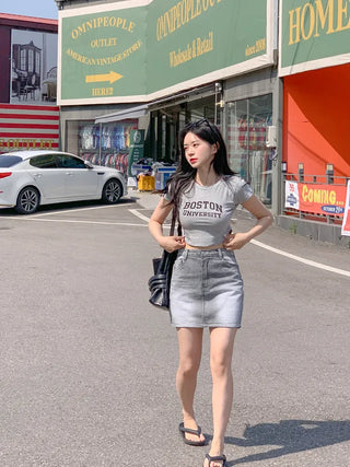 Lettering Slim Fit Cropped T-Shirt (4 colors)