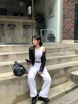 [S, M] Cropped Leather Jacket