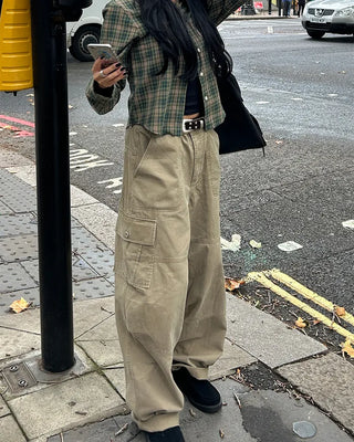 (Unisex) Vintage Wash Flap Cargo Pocket Pants
