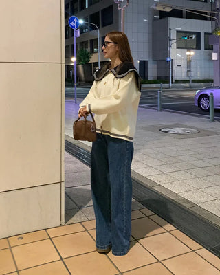 Sailor collar knit cardigan