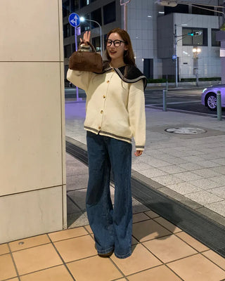 Sailor collar knit cardigan