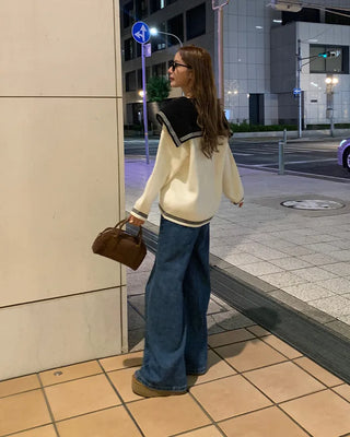 Sailor collar knit cardigan