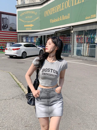Lettering Slim Fit Cropped T-Shirt (4 colors)