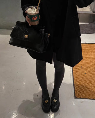 Gold button shoulder bag