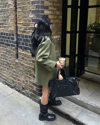Stand Collar Zip Fly Flare Half Trench Coat