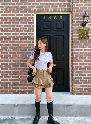 Span Slim Cropped Short-Sleeve Shirt