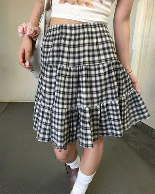 Tartan check tiered midi skirt