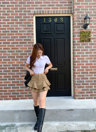 Span Slim Cropped Short-Sleeve Shirt