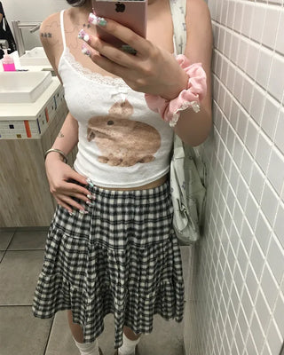 Tartan check tiered midi skirt