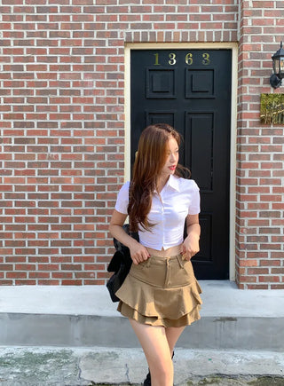 Span Slim Cropped Short-Sleeve Shirt