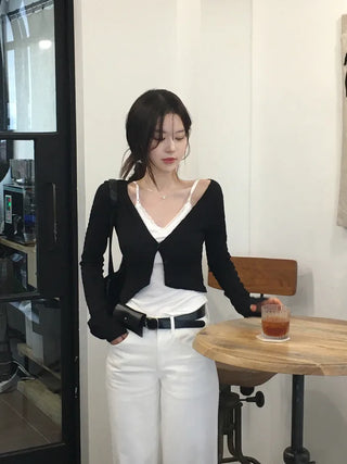 Diagonal stripe wave cardigan