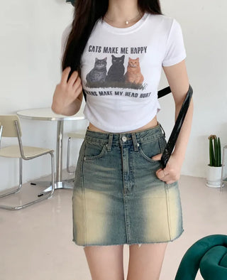 Printed Shirred Cropped T-Shirt (3 colors)