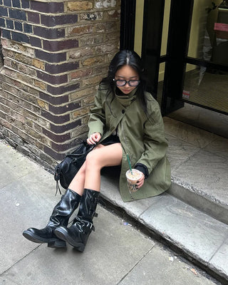 Stand Collar Zip Fly Flare Half Trench Coat