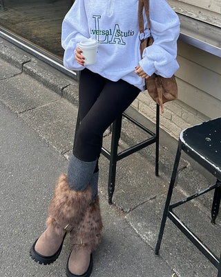 Rib-knit warmer layered leggings