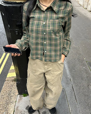 One-pocket semi-cropped tartan check shirt